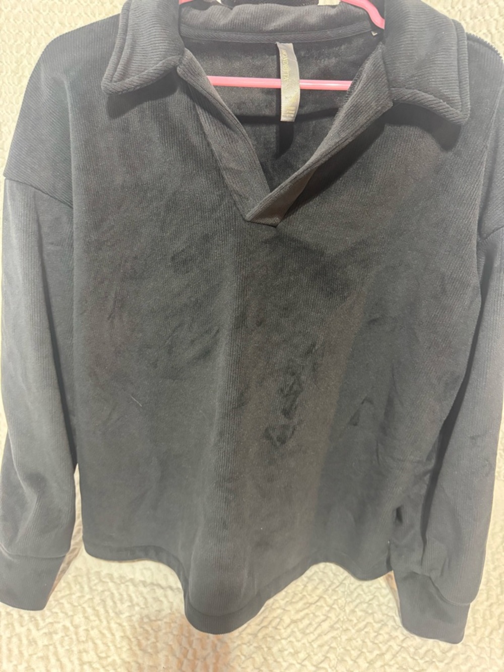Mondetta Black Corduroy Pullover with Pink Accent